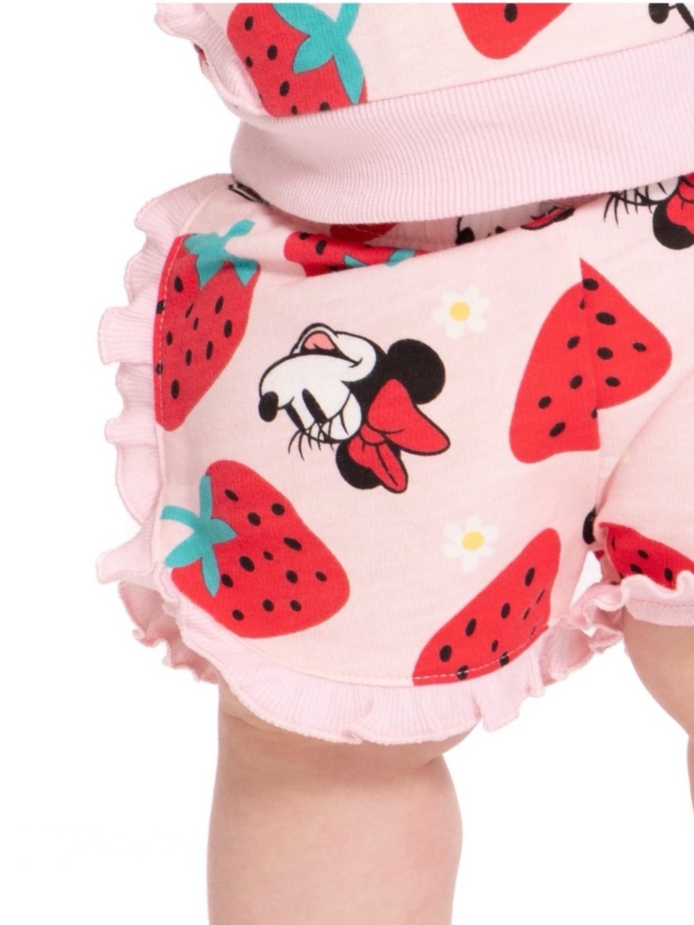 Disney  Minnie Mouse Pink & Strawberry Print Ruffle Shirt And Shorts 2 Piece - Picture 6 of 8